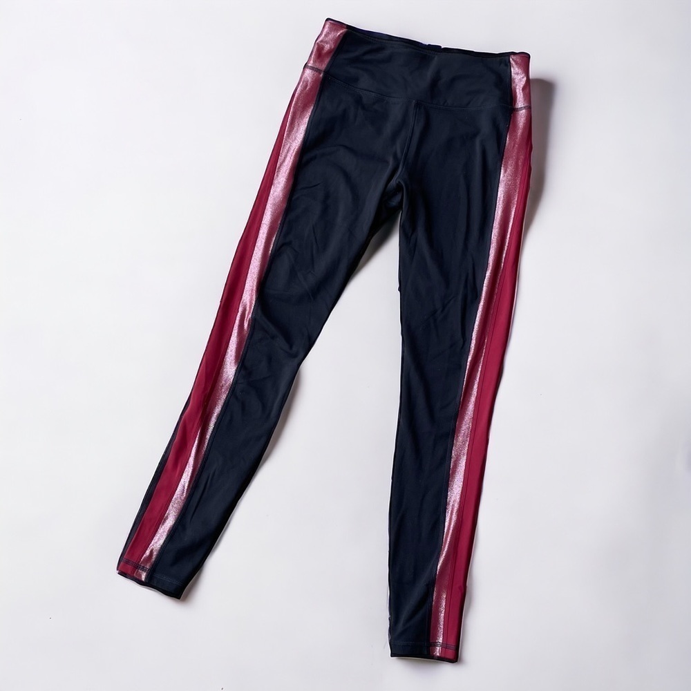Avia Women’s Black Leggings with Red Shimmery Side Stripe | Size M (8-10)